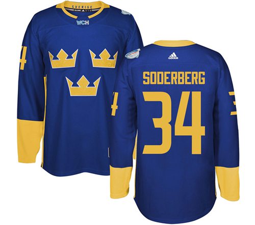 Team Sweden #34 Carl Soderberg Blue 2016 World Cup Stitched NHL Jersey